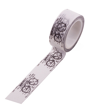 DIY Scrapbook Decorative Paper Tapes, Adhesive Tapes, Bicycle, White, 15mm, 5m/roll(5.46yards/roll)