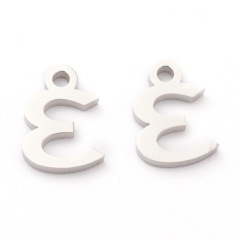 304 Stainless Steel Charms, Greek Alphabet, Stainless Steel Color, Letter.E, 10.5x7.5x1.5mm, Hole: 1.5mm