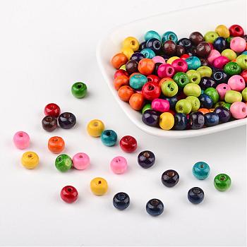 Lead Free Round Natural Wood Beads, Dyed, 7x6mm, Hole: 3mm