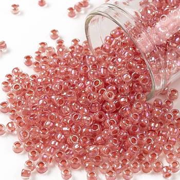 TOHO Round Seed Beads, Japanese Seed Beads, (779) Inside Color AB Crystal/Salmon Lined, 8/0, 3mm, Hole: 1mm, about 10000pcs/pound