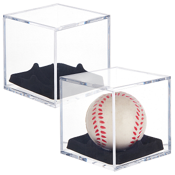 Acrylic Display Boxes with Black Bottom, for Baseball Package, Square, Clear, 8.2x8.2x8.2cm, about 2pcs/set