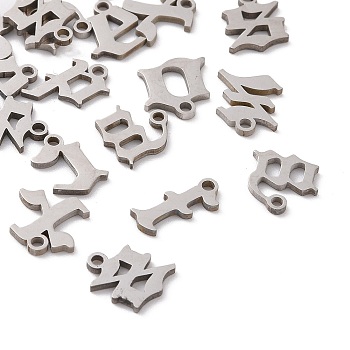 201 Stainless Steel Charms, Laser Cut, Letter, Stainless Steel Color, Random Mixed Letters, 3.5~9x7~12.5x1mm, Hole: 1.2mm
