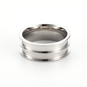 201 Stainless Steel Ring Core Blank for Inlay Jewelry Making, Double Channel Beveled Edge Ring, Stainless Steel Color, Size 8, Inner Diameter: 18mm