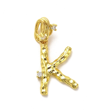 Rack Plating Brass Micro Pave Cubic Zirconia European Dangle Charms, Large Hole Letter Pendant, Real 18K Gold Plated, Long-Lasting Plated, Cadmium Free & Lead Free, Letter K, 26mm, Charm: 19x13x2mm, Hole: 4x2.5mm