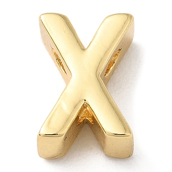 Rack Plating Brass Slide Charms, Cadmium Free & Lead Free, Real 18K Gold Plated, Letter, Letter X, 8x6x3.5mm, Hole: 1.4mm