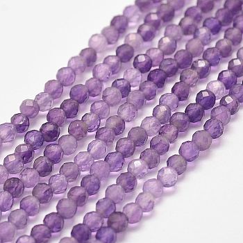 Natural Amethyst Bead Strands, Faceted, Round, 3mm, Hole: 1mm, about 130pcs/strand, 15 inch