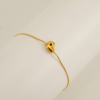 304 Stainless Steel Serpentine Chain Bracelets, Chunk Letter Link Bracelets for Women, Real 18K Gold Plated, Letter P, 6.50 inch(16.5cm), letter: 7~8.5x6~10.5mm