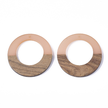 Resin & Walnut Wood Pendants, Ring, Pink, 49x4mm, Hole: 2mm