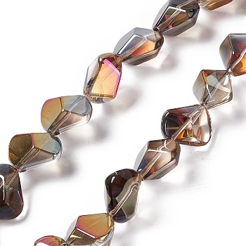 Full Rainbow Plated Electroplate Glass Beads, Polygon, Camel, 15.5~16x15.5x10~10.5mm, Hole: 1mm, about 50~51pcs/strand, 27.95''~29.13''(71~74cm)