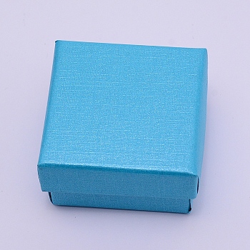 Paper Box, Snap Cover, with Sponge Mat, Ring Box, Square, Deep Sky Blue, 5x5x3.1cm