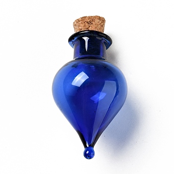 Teardrop Glass Cork Bottles Ornament, Glass Empty Wishing Bottles, DIY Vials for Pendant Decorations, Blue, 3.6cm