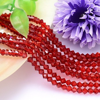 K9 Glass, Faceted Imitation Austrian Crystal Bead Strands, Grade AAA, Bicone, Red, 8x8mm, Hole: 0.9~1mm, about 50pcs/strand, 15.7 inch