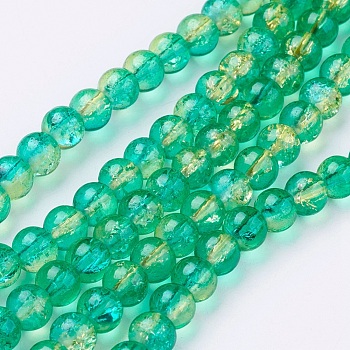 Spray Painted Crackle Glass Beads Strands, Round, Two Tone, Medium Turquoise, 6mm, Hole: 1.3~1.6mm, about 133pcs/strand, 31.4 inch