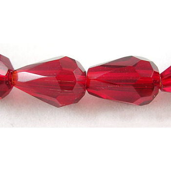 Glass Beads Strands, Crystal Suncatcher, Faceted, Drop, Dark Red, 11x7mm, Hole: 1mm, about 56~58pcs/strand, 25 inch