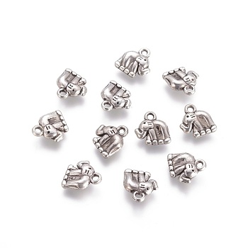 CCB Plastic Charms, Elephant, Antique Silver, 12x12x4mm, Hole: 1.5mm