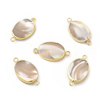 Natural Trochid Shell Connector Charms, with Brass Double Loops, Oval Links, Light Gold, 25~26x13~14x3~4mm, Hole: 1.6~1.8mm