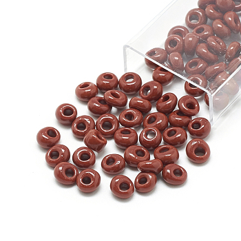 TOHO Japanese Fringe Seed Beads, Opaque Glass Round Hole Rocailles Seed Beads, Saddle Brown, 6x5.5~5.8mm, Hole: 2mm, about 33pcs/10g