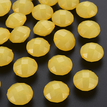 Imitation Jelly Acrylic Beads, Faceted, Flat Round, Yellow, 18.5x12.5mm, Hole: 1.5mm, about 220pcs/500g