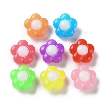 Two Tone Opaque Acrylic Beads, Imitation Jelly, Flower, 16x16x9mm, Hole: 2.8mm, about 458pcs/500g