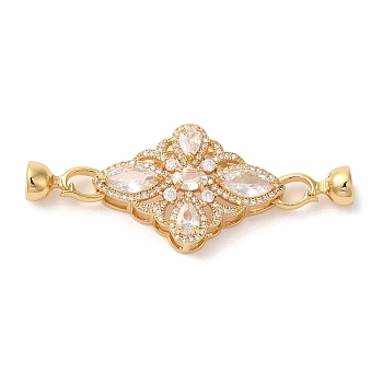 Brass Micro Pave Clear Cubic Zirconia Fold Over Clasps, with Glass, Long-lasting Plated, Real 18K Gold Plated, 58mm, Hole: 5.4mm