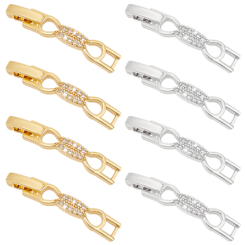 Elite 8Pcs 2 Colors Bowknot Rack Plating Brass Micro Pave Clear Cubic Zirconia Watch Band Clasps, Cadmium Free & Lead Free, Long-Lasting Plated, Mixed Color, 33x5.5x4mm, Hole: 3x3mm, 4pcs/color