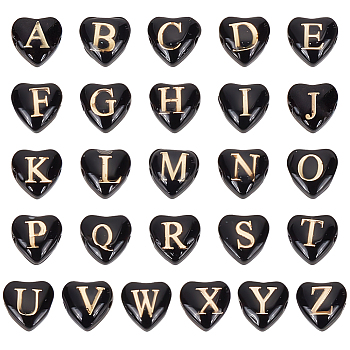 Elite 1 Starnd Handmade Lampwork Beads Strands, with Enamel, Heart with Random Letter, Black, 8x8x4mm, Hole: 0.9mm, about 26pcs/strand, 7.87 inch(20cm)