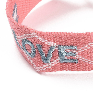 Bracelet tressé en polycoton (coton polyester) word love avec breloque pompon(BJEW-F429-06)-2