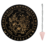 AHADEMAKER 1Pc Wood Pendulum Board, 1Pc 304 Stainless Steel Cable Chain Necklaces, 1Pc Natural Rose Quartz Stone Pendants, for Witchcraft Wiccan Altar Supplies, Diamond, Board: 200x4mm(DIY-GA0006-20G)