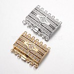 Brass Cubic Zirconia Box Clasps, Cadmium Free & Nickel Free & Lead Free, Rectangle, Mixed Color, 28x36x7.5mm, Hole: 1.5 & 2.5mm(ZIRC-O020-09-NR)