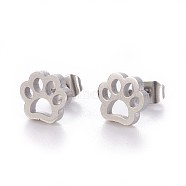 304 Stainless Steel Stud Earrings, Hypoallergenic Earrings, with Ear Nuts/Earring Back, Footprint, Stainless Steel Color, 7.5x8mm, Pin: 0.7mm(X-EJEW-F227-14P)
