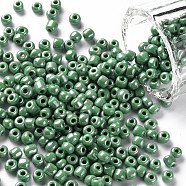 6/0 Glass Seed Beads, Opaque Colors Lustered, Round, Round Hole, Medium Sea Green, 6/0, 4mm, Hole: 1.5mm, about 500pcs/50g, 50g/bag, 18bags/2pounds(SEED-US0003-4mm-127)