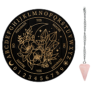 AHADEMAKER 1Pc Wood Pendulum Board, 1Pc 304 Stainless Steel Cable Chain Necklaces, 1Pc Natural Rose Quartz Stone Pendants, for Witchcraft Wiccan Altar Supplies, Diamond, Board: 200x4mm(DIY-GA0006-20G)