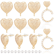 12Pcs Brass Stud Earring Findings, with Vertical Loops, Heart, with 30Pcs Plastic Ear Nuts, Real 18K Gold Plated, 16x13.5mm, Hole: 1.2mm, Pin: 0.8mm(KK-BC0011-34)