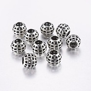 Tibetan Style Alloy European Beads, Large Hole Beads, Hollow Round, Antique Silver, 10.5x9mm, Hole: 5mm(PALLOY-G210-20AS)