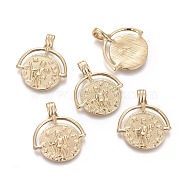 Ion Plating(IP) 304 Stainless Steel Pendants, Flat Round with Saint Christopher, Golden, 24x20.5x5mm, Hole: 3x4.5mm(STAS-F256-006G)
