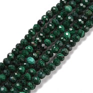 Natural Malachite Beads Strands, Faceted, Rondelle, 3x2mm, Hole: 0.5mm, about 175pcs/strand, 15.16 inch(38.5cm)(G-E194-08)