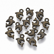 CCB Plastic Charms, Dolphin, Antique Bronze, 10.5x7x2.5mm, Hole: 1.4mm, about 6300pcs/500g(CCB-T009-08A)