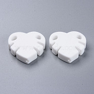 Food Grade Eco-Friendly Silicone Focal Beads, Chewing Beads For Teethers, DIY Nursing Necklaces Making, Leaf, White, 35x35.5x8mm, Hole: 2.5mm(SIL-S003-06G)