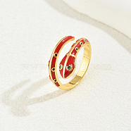 Brass Cubic Zirconia Snake Rings for Women, Enamel Cuff Rings, Red, Inner Diameter: 16~18mm(RM7588-2)