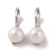Sterling Silver Hoop Earrings, with Natural Pearl, Jewely for Women, Platinum, 20x8~8.5mm(EJEW-C087-03P)