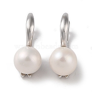 Anti-Tarnish Sterling Silver Hoop Earrings, with Natural Pearl, Jewely for Women, Platinum, 20x8~8.5mm(EJEW-C087-03P)