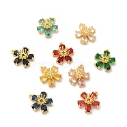 Real 18K Gold Plated Brass Micro Pave Cubic Zirconia Pendants, with Glass, Long-Lasting Plated, Cadmium Free & Lead Free, Flower Charm, Mixed Color, 17x15x6.5mm, Hole: 1.5mm(KK-M238-04G)