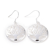 Silver Color Plated Brass Tree of Life Dangle Earrings, 39x24mm(EJEW-BB12301)