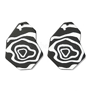 Opaque Acrylic Pendants, Black & White, Polygon with Flower, Black, 35x27.5x2.2mm, Hole: 1.5mm(X-SACR-L003-06)