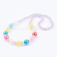 Kids Necklaces, with Platinum Tone Iron Beads and AB Color Acrylic Beads, Lilac, 17.3 inch(44cm)(NJEW-JN01984-01)