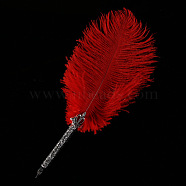 Feather Dipped Pen Calligraphy Ink Pen, with Alloy Head, Red, 250~300mm(DRAW-PW0001-153E)