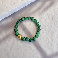 Synthetic Malachite Stretch Rings, Adjustable Beaded Rings, 3mm(IE6207-3)