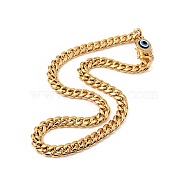 Ion Plating(IP) 304 Stainless Steel Curb Chain Necklace with Crystal Rhinestone, Resin Evil Eye Clasp Lucky Necklace for Men, Golden, 24.88 inch(63.2cm)(NJEW-E038-03G-02)