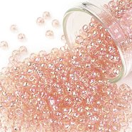 TOHO Round Seed Beads, Japanese Seed Beads, (169) Transparent AB Rosaline, 8/0, 3mm, Hole: 1mm, about 222pcs/10g(X-SEED-TR08-0169)
