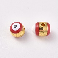 Alloy Enamel European Beads, Large Hole Beads, Evil Eye, Golden, Dark Red, 5.5x5.5~7mm, Hole: 1mm(X-ENAM-WH0047-14L)